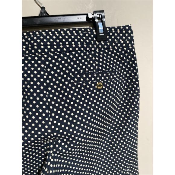 Tory Burch Embroidered Polka Dot Ankle Pant Navy Blue White Cropped Midrise 6 - Picture 7 of 8